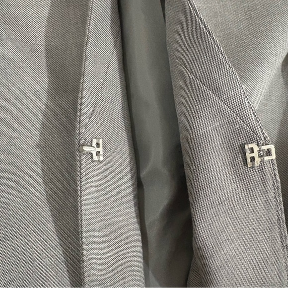 Calvin Klein Women’s Gray Asymmetrical Open Front Blazer Size 14 Career Stretch - Picture 12 of 15